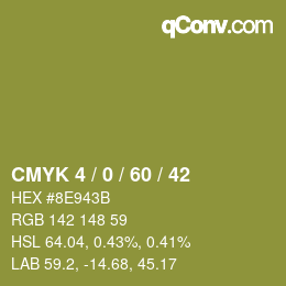 カラーコード: CMYK 4 / 0 / 60 / 42 | qconv.com