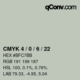 Code couleur: CMYK 4 / 0 / 6 / 22 | qconv.com