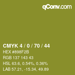 カラーコード: CMYK 4 / 0 / 70 / 44 | qconv.com