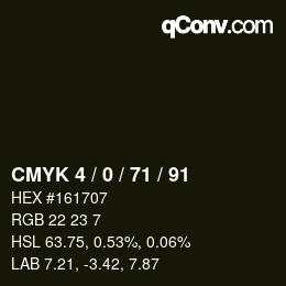 Farbcode: CMYK 4 / 0 / 71 / 91 | qconv.com