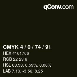 カラーコード: CMYK 4 / 0 / 74 / 91 | qconv.com