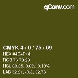 カラーコード: CMYK 4 / 0 / 75 / 69 | qconv.com