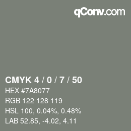 颜色代码: CMYK 4 / 0 / 7 / 50 | qconv.com