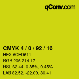 カラーコード: CMYK 4 / 0 / 92 / 16 | qconv.com