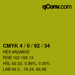 カラーコード: CMYK 4 / 0 / 92 / 34 | qconv.com