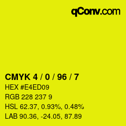 颜色代码: CMYK 4 / 0 / 96 / 7 | qconv.com