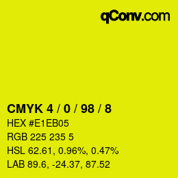 カラーコード: CMYK 4 / 0 / 98 / 8 | qconv.com