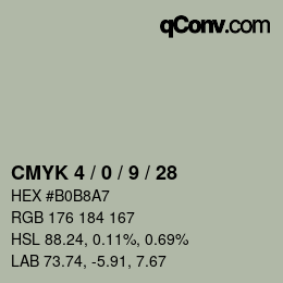 Farbcode: CMYK 4 / 0 / 9 / 28 | qconv.com