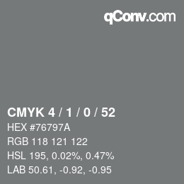 Farbcode: CMYK 4 / 1 / 0 / 52 | qconv.com