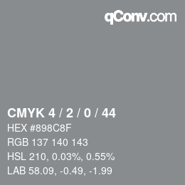 カラーコード: CMYK 4 / 2 / 0 / 44 | qconv.com