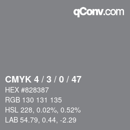 颜色代码: CMYK 4 / 3 / 0 / 47 | qconv.com