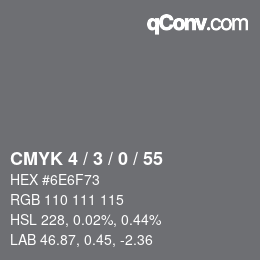 カラーコード: CMYK 4 / 3 / 0 / 55 | qconv.com