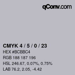 カラーコード: CMYK 4 / 5 / 0 / 23 | qconv.com