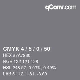 颜色代码: CMYK 4 / 5 / 0 / 50 | qconv.com