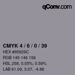 Farbcode: CMYK 4 / 6 / 0 / 39 | qconv.com