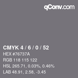 カラーコード: CMYK 4 / 6 / 0 / 52 | qconv.com