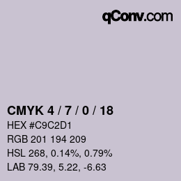 カラーコード: CMYK 4 / 7 / 0 / 18 | qconv.com