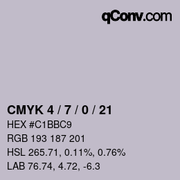 カラーコード: CMYK 4 / 7 / 0 / 21 | qconv.com