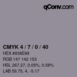 カラーコード: CMYK 4 / 7 / 0 / 40 | qconv.com