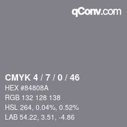 颜色代码: CMYK 4 / 7 / 0 / 46 | qconv.com