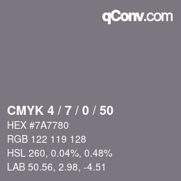 颜色代码: CMYK 4 / 7 / 0 / 50 | qconv.com