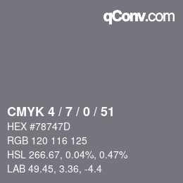 カラーコード: CMYK 4 / 7 / 0 / 51 | qconv.com