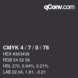 カラーコード: CMYK 4 / 7 / 0 / 78 | qconv.com