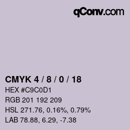 カラーコード: CMYK 4 / 8 / 0 / 18 | qconv.com