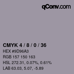 カラーコード: CMYK 4 / 8 / 0 / 36 | qconv.com