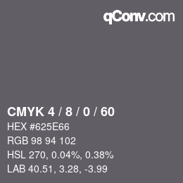 カラーコード: CMYK 4 / 8 / 0 / 60 | qconv.com
