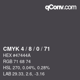 カラーコード: CMYK 4 / 8 / 0 / 71 | qconv.com