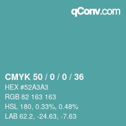 Farbcode: CMYK 50 / 0 / 0 / 36 | qconv.com