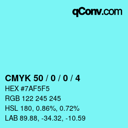 カラーコード: CMYK 50 / 0 / 0 / 4 | qconv.com