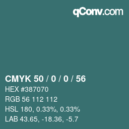 Color code: CMYK 50 / 0 / 0 / 56 | qconv.com