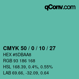 颜色代码: CMYK 50 / 0 / 10 / 27 | qconv.com