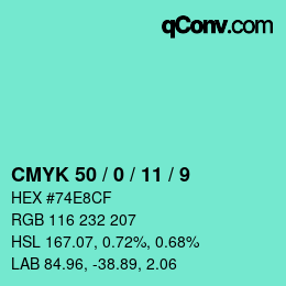 Color code: CMYK 50 / 0 / 11 / 9 | qconv.com