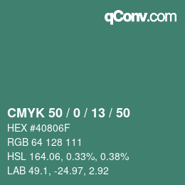 颜色代码: CMYK 50 / 0 / 13 / 50 | qconv.com