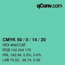 Color code: CMYK 50 / 0 / 14 / 20 | qconv.com