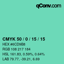 カラーコード: CMYK 50 / 0 / 15 / 15 | qconv.com