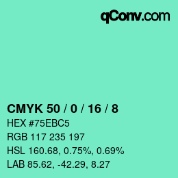 颜色代码: CMYK 50 / 0 / 16 / 8 | qconv.com