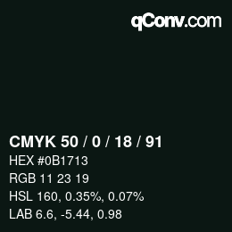 Código de color: CMYK 50 / 0 / 18 / 91 | qconv.com