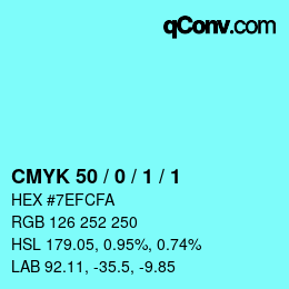 カラーコード: CMYK 50 / 0 / 1 / 1 | qconv.com