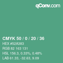 Farbcode: CMYK 50 / 0 / 20 / 36 | qconv.com