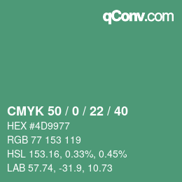 Farbcode: CMYK 50 / 0 / 22 / 40 | qconv.com