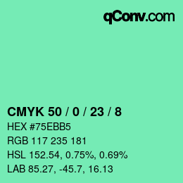 颜色代码: CMYK 50 / 0 / 23 / 8 | qconv.com
