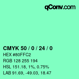 カラーコード: CMYK 50 / 0 / 24 / 0 | qconv.com