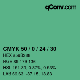 颜色代码: CMYK 50 / 0 / 24 / 30 | qconv.com