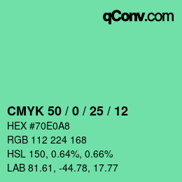 颜色代码: CMYK 50 / 0 / 25 / 12 | qconv.com