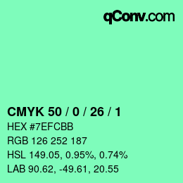 カラーコード: CMYK 50 / 0 / 26 / 1 | qconv.com