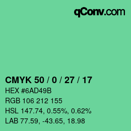 颜色代码: CMYK 50 / 0 / 27 / 17 | qconv.com
